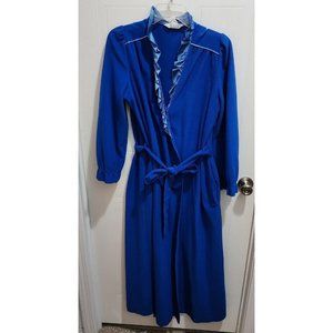 Vintage 70s At Home Wear Women's House Coat/Robe Blue Fleece USA MADE Size M